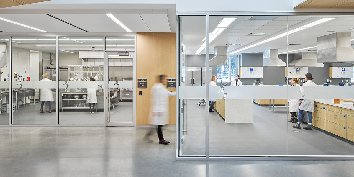 Students walking into the lab in the Academic Pavilion